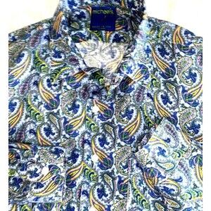 Michael's 100% Linen Paisley Jellyfish Rainbow Long Sleeve  XL MADE IN USA